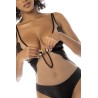 Body Flora noir et chair, avec une fine résille transparente, bretelles ajustables - MAL2746NUKB