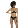 Ensemble 2 pièces, en vinyl et résille noir, soutien gorge seins nus et string avec zip fonctionnel - MAL2756GLBK