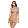 Babydoll couleur lavande et chair Verona, en dentelle et résille transparente - MAL7540LLCN