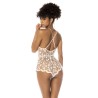 Body blanc transparent Celina avec dentelle brodée florale, bretelles ajustables - MAL7543STWT