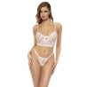 2 en 1 Nuisette et ensemble 2 pièces en dentelle et résille transparente - MAL7544WHT