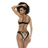 Ensemble 3 pièces noir et chair Kyra, avec dentelle brodée, soutien gorge à armatures, porte jarretelle et culotte - MAL8845NUBK