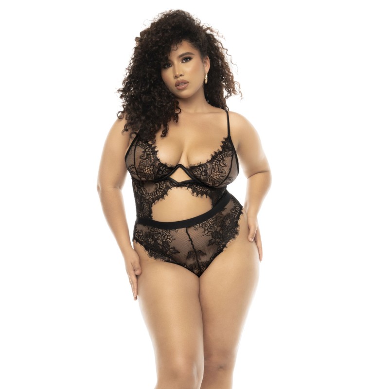 Body Nairobi grande taille en dentelle noir avec armatures, bretelles réglables - MAL8854XBLK