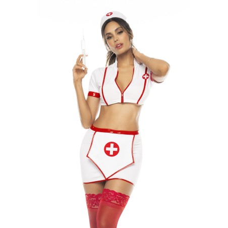 Costume infirmière 3 pièces, top avec zip fonctionnel, jupe et serre tête - MAL60018ASHW