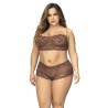 Ensemble 2 pièces en dentelle grande taille, top à bretelles et shorty couleur cacao - MAL206XCOCO