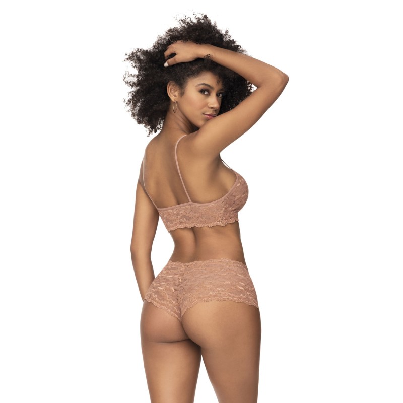 Ensemble 2 pièces en dentelle, top à bretelles et shorty couleur taupe - MAL206TAUP