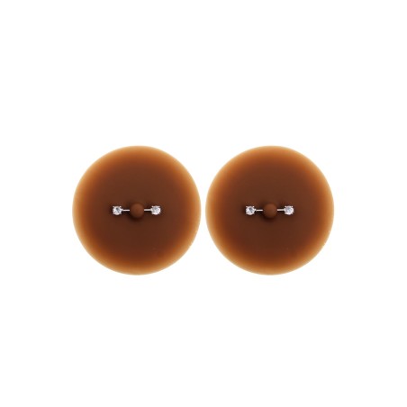 Paire de cache-tétons piercing barre faux diamant peau foncée - XP001F