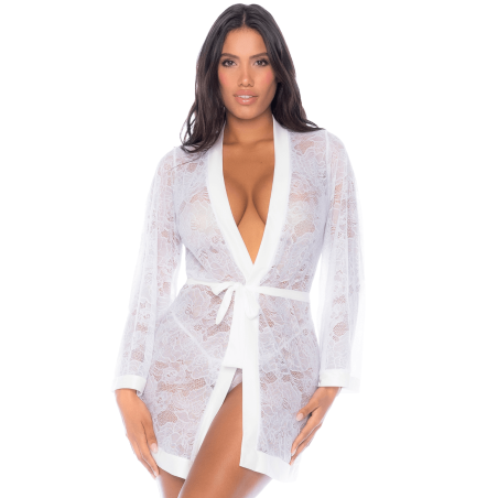 Peignoir en dentelle blanche - MAL7611WHT