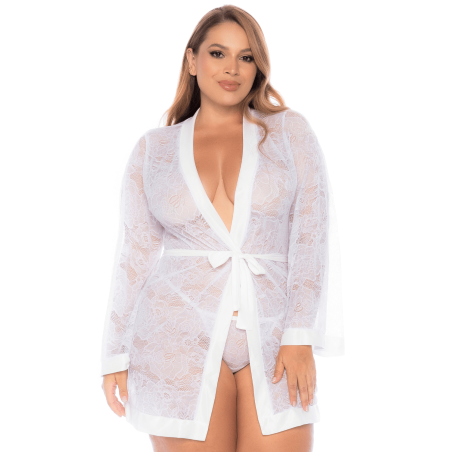 Peignoir grande taille en dentelle blanche - MAL7611XWHT