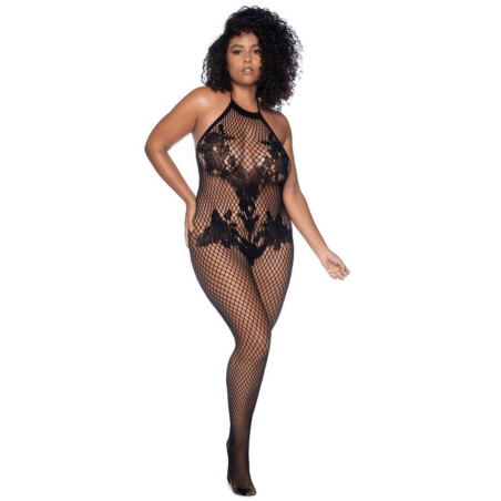 Combinaison grande taille en résille noire - MAL1116XBLK