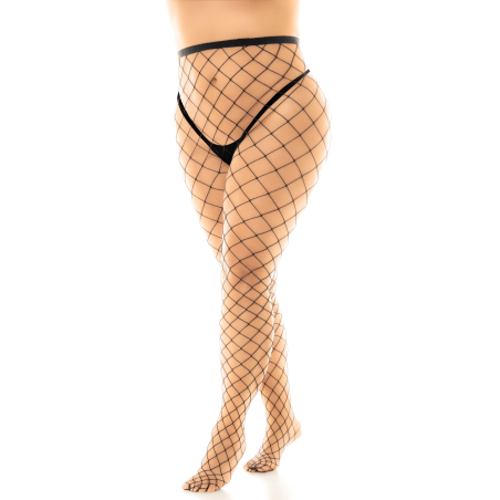 Collant grande taille large maille noire - MAL1106XBLK