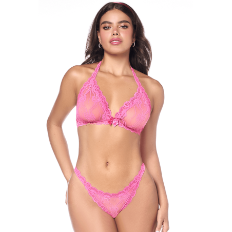 Ensemble sexy 2 pièces rose en dentelle avec haut et string Mapalé - MAL8971PINK