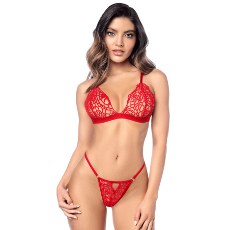Ensemble sexy 2 pièces en crochet tricoté avec haut ajustable et string Mapalé - MAL8966RED