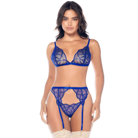 Ensemble sexy 3 pièces avec broderie brillante et porte-jarretelles Mapalé - MAL8944SAPP