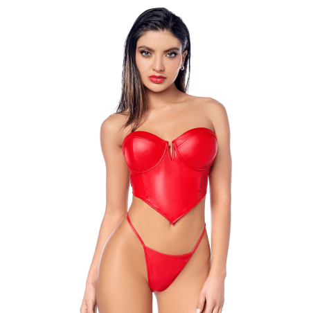 Ensemble sexy 2 pièces en similicuir avec bustier structuré et string Mapalé - MAL2809RED