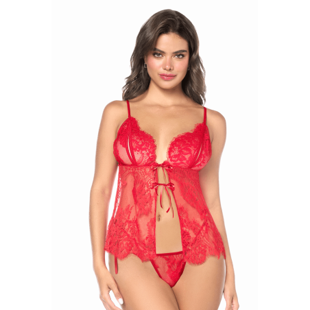 Babydoll sexy espiègle avec liens coquins et string à nouer Mapalé - MAL7621RED