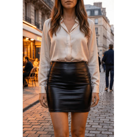 Jupe noire en simili cuir mat Sifia