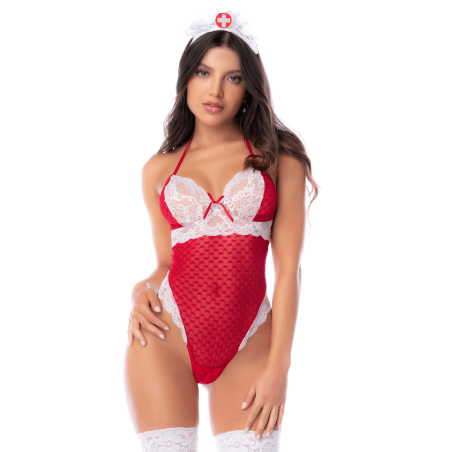 Body infirmière noir en maille et dentelle avec accessoire tête – Mapalé