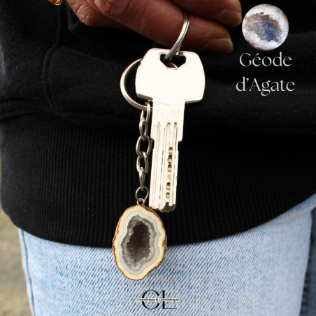 Porte-clefs avec pierre naturelle Géode Agate brute 3cm