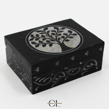 Boîte à bijoux en pierre Saponite rectangle Arbre de Vie 10cm