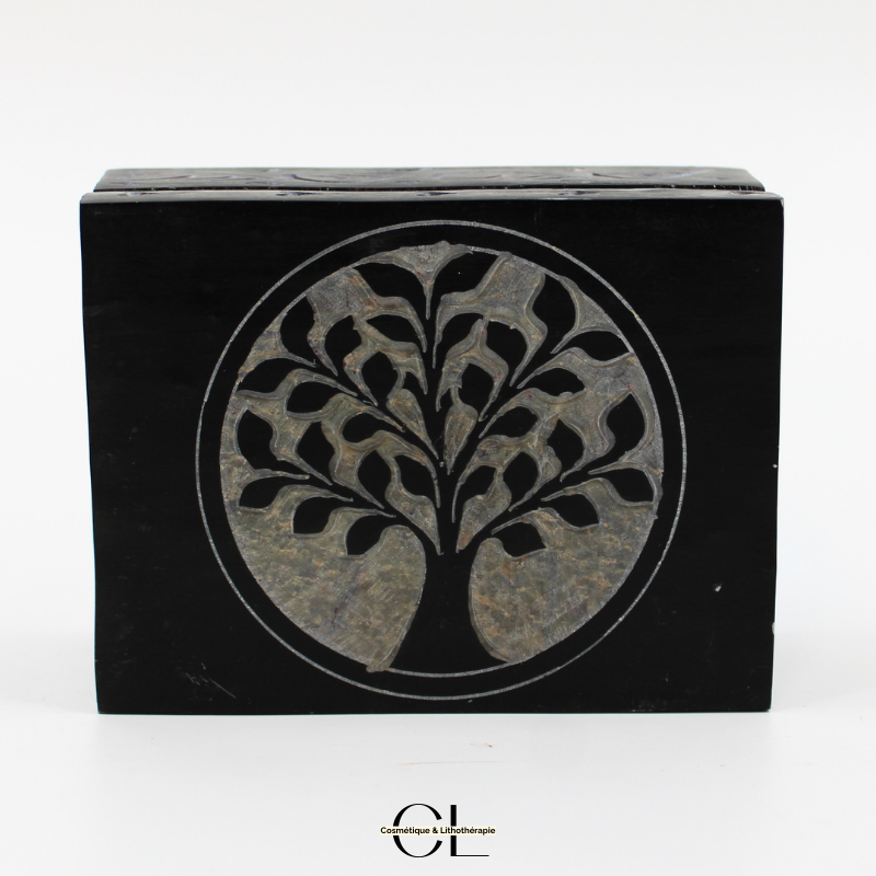 Boîte à bijoux en pierre Saponite rectangle Arbre de Vie 10cm