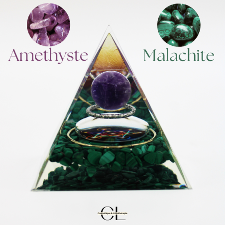 Orgonite pyramide Amethyste Malachite Métatron