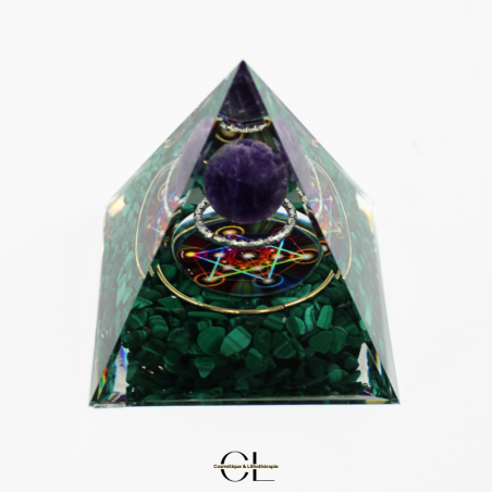 Orgonite pyramide Amethyste Malachite Métatron