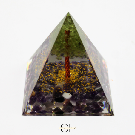 Orgonite pyramide Amethyste et Péridot Arbre de Vie
