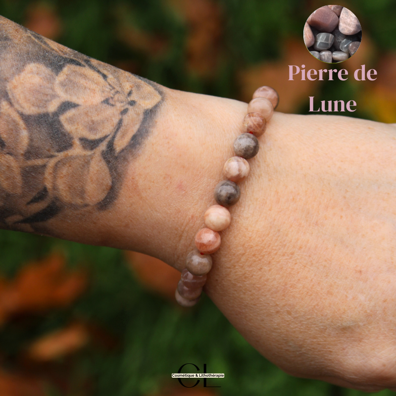 Bracelet en pierres naturelles Pierre de Lune Multicolore AB 8-9mm