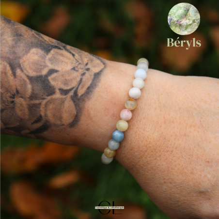 Bracelet en pierres naturelles Béryls Aigue marine et Morganite A 7mm