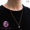 Collier chaine en acier inoxydable doré  avec pierre Améthyste A et Croix