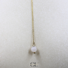 Collier chaine plume doré en forme Y  en acier inoxydable avec pierre Quartz Rose A 8mm