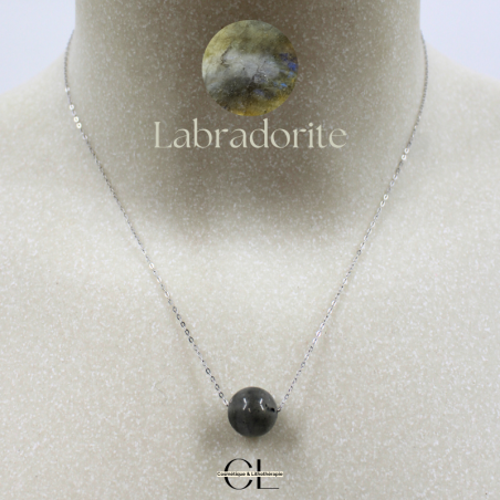 Collier en argent 925 avec pierre Labradorite A Boule 12mm