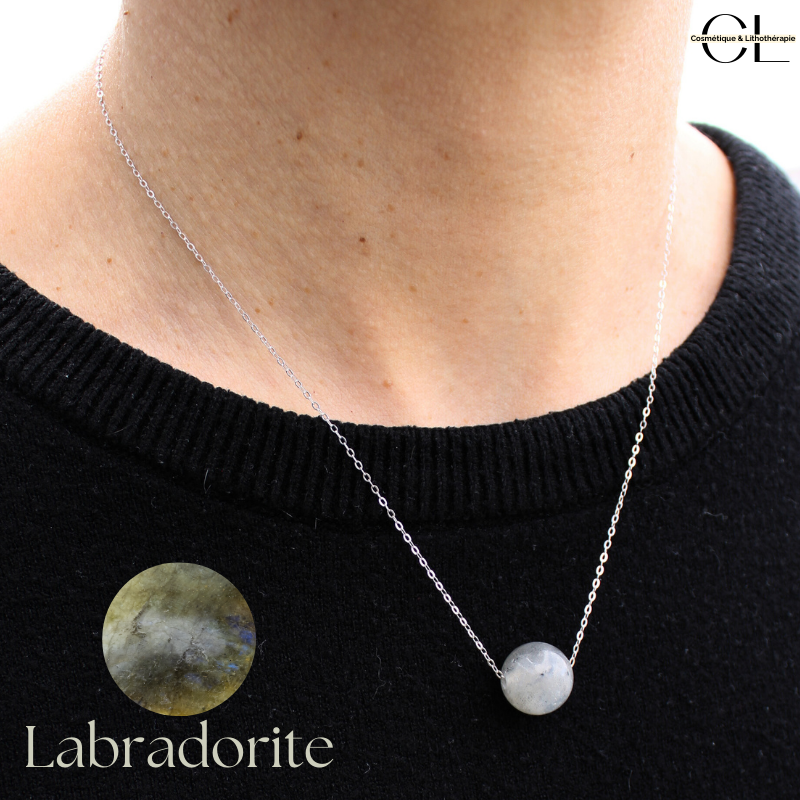 Collier en argent 925  avec pierre Labradorite A Boule 12mm