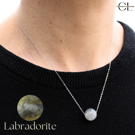 Collier en argent 925 avec pierre Labradorite A Boule 12mm