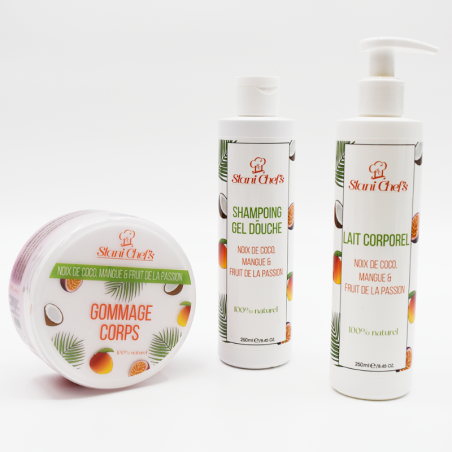 2en 1Gel douche corps et shampoing à la noix de coco, mangue fruit de la passion - 250ml 100% naturel