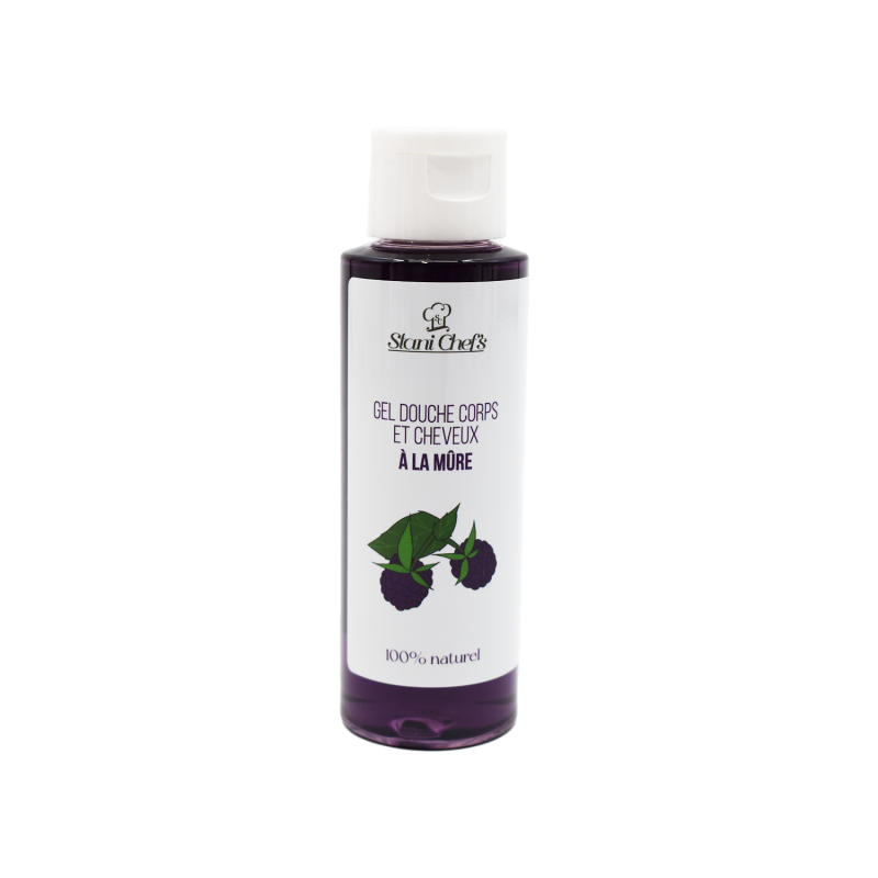 2 en 1Gel douche corps et shampoing à la mûre - 100ml 100% naturel - Format voyage