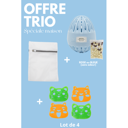 Boule de lavage filet de lavage 4 attrape-poils - OFFRE TRIO