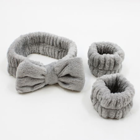 Set bandeau de démaquillage avec bracelets de poignets gris