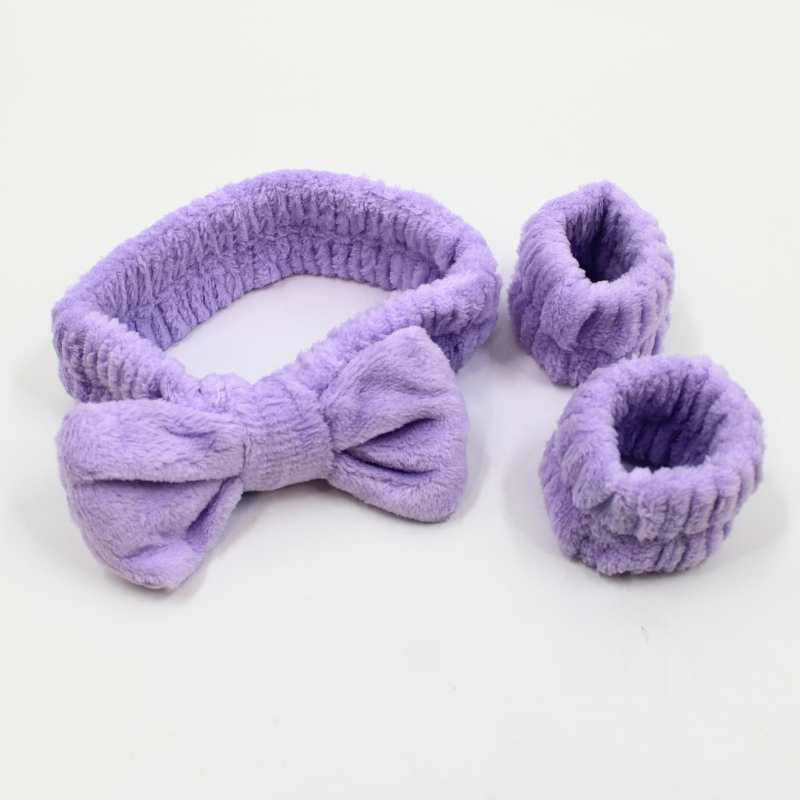 Set bandeau de démaquillage avec bracelets de poignets violet