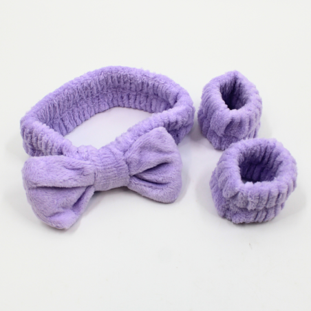 Set bandeau de démaquillage avec bracelets de poignets violet