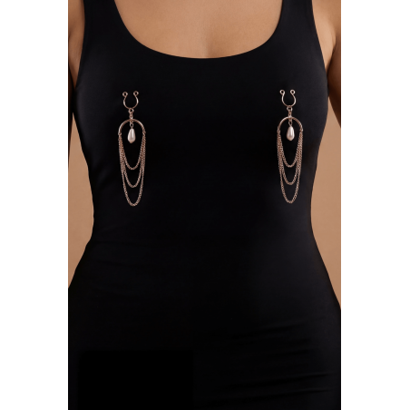 Bijoux de seins avec 3 chainettes doré rose et une perle