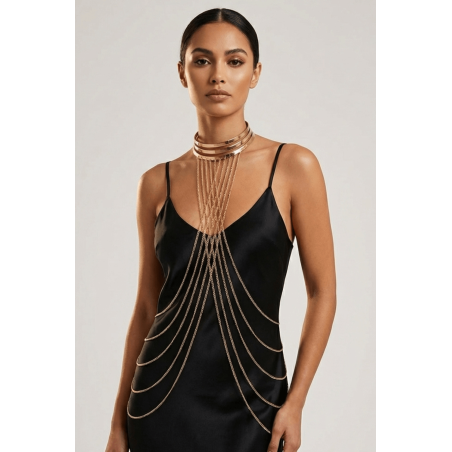 Bijou Tour de cou trois anneaux avec chaines de corps doré