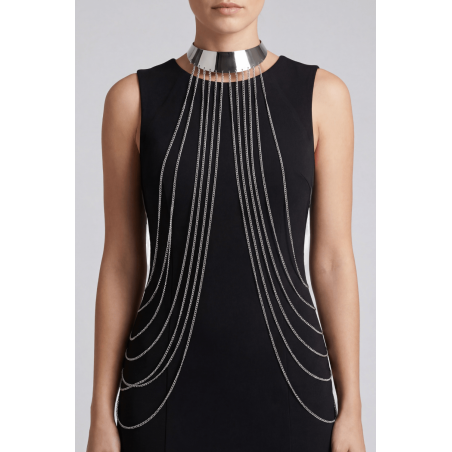 Bijou Tour de cou avec chaines de corps argenté