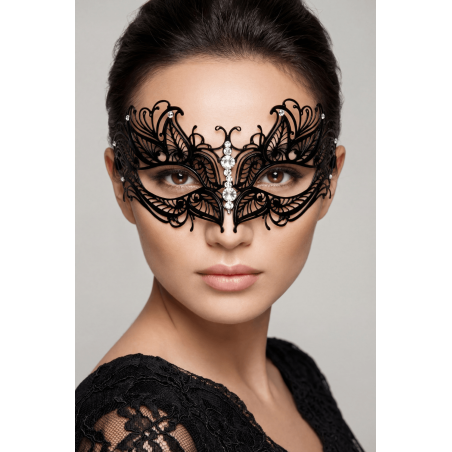 Masque vénitien Greta rigide noir avec strass