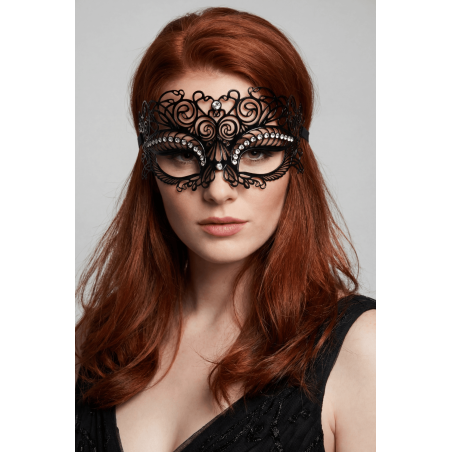 Masque vénitien Giulia rigide noir avec strass