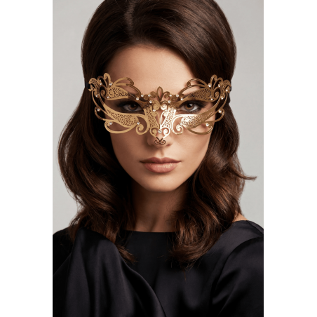 Masque vénitien Gaia rigide doré avec strass