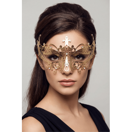 Masque vénitien Lucia rigide doré avec strass