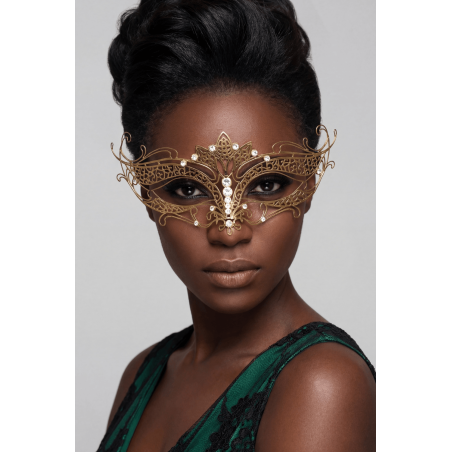 Masque vénitien Asia rigide doré avec strass