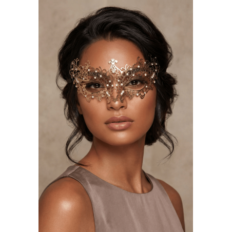 Masque vénitien Chiara rigide doré avec strass